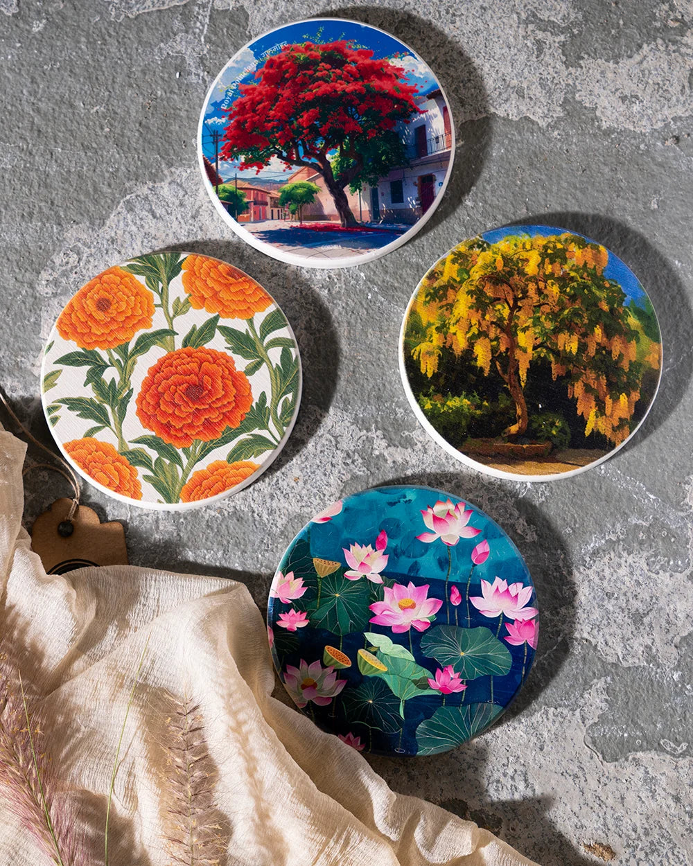 Flowers of India - Set of 4 Coasters