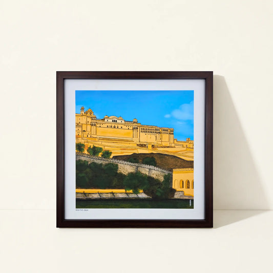Framed canvas wall art featuring original artwork inspired by Amer Fort, Jaipur, India.