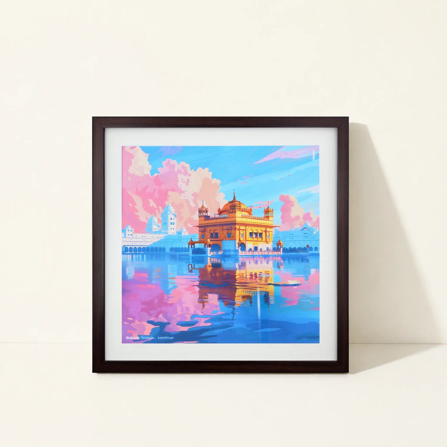 Framed canvas wall art featuring original artwork inspired by Golden Temple, Amristar, India.