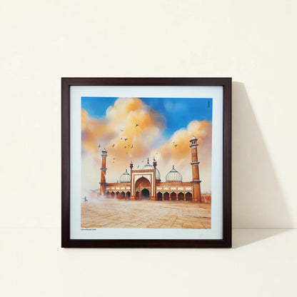 Framed canvas wall art featuring original artwork inspired by Jama Masjid, India.