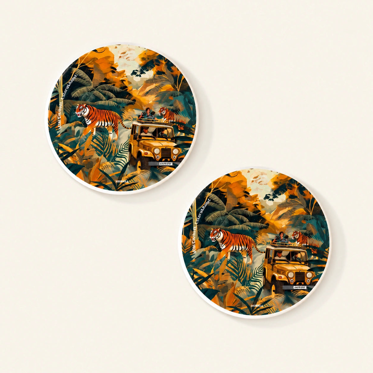 Diatom coaster featuring original artwork inspired by Jim Corbett National Park, Uttarakhand.