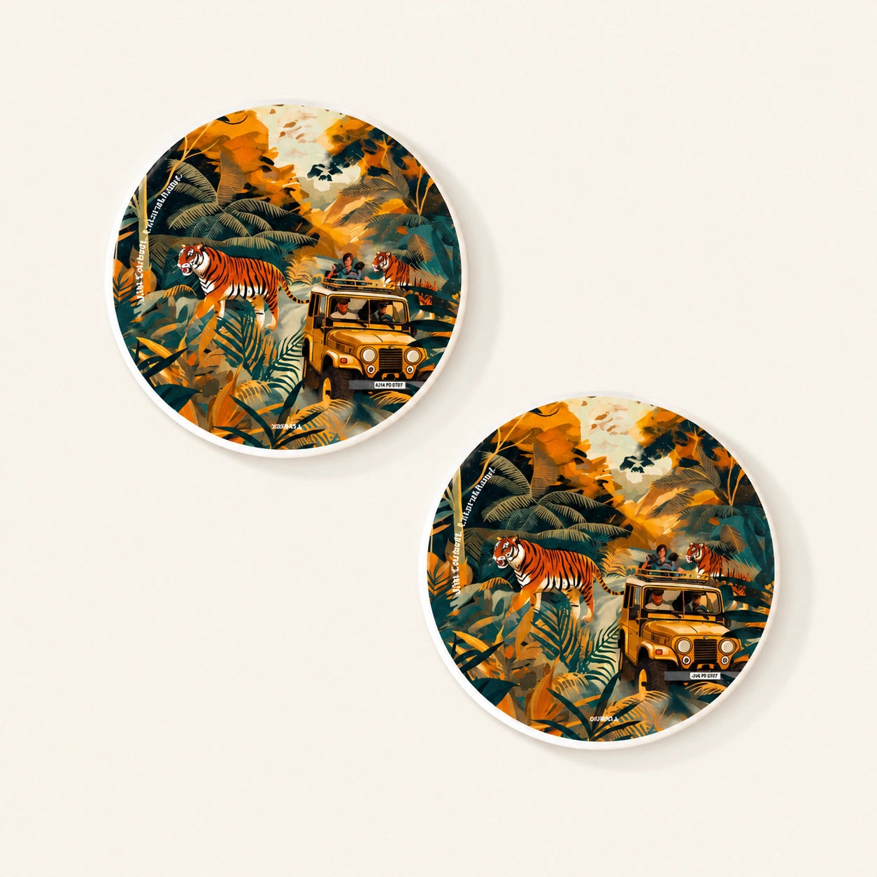 Diatom coaster featuring original artwork inspired by Jim Corbett National Park, Uttarakhand.