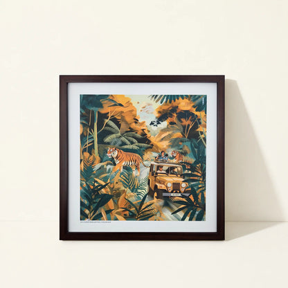Framed canvas wall art featuring original artwork inspired by Jim Corbet National Park, India.