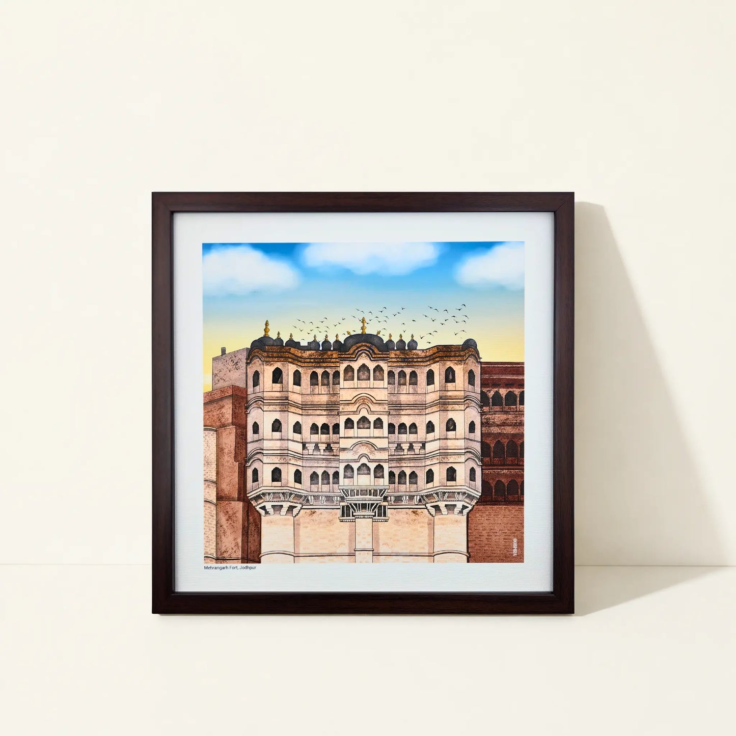 Framed canvas wall art featuring original artwork inspired by Mehrangarh Fort, Jodhpur, India.