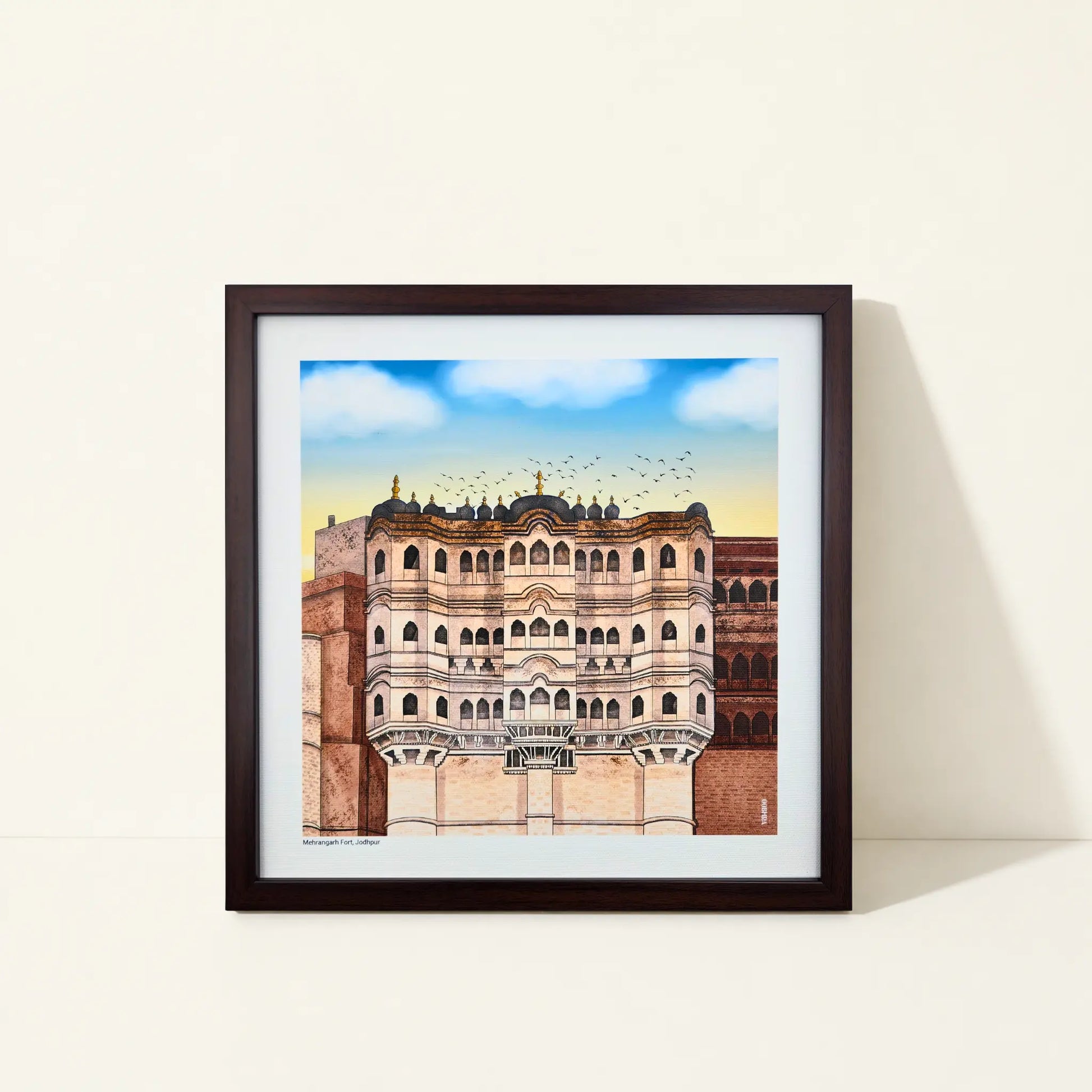 Framed canvas wall art featuring original artwork inspired by Mehrangarh Fort, Jodhpur, India.