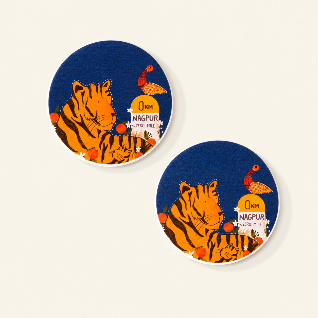 Diatom coaster featuring original artwork inspired by Nagpur, Maharashtra.