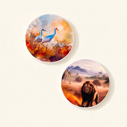 Diatom coaster featuring original artwork inspired by India's national parks.
