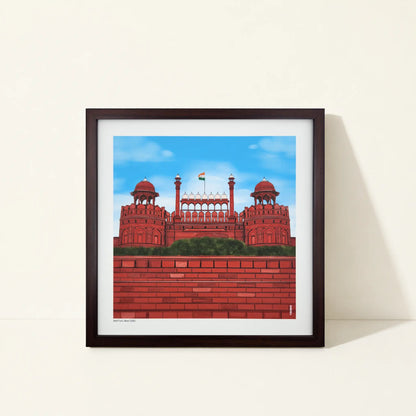 Framed canvas wall art featuring original artwork inspired by Red Fort, India.